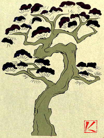 『松・松の木』　和風・浮世絵風イラスト　描き方　Kenji Iwasaki　岩崎健児