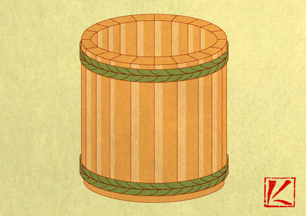 『桶』　『木桶』　和風・浮世絵風イラスト　描き方　Kenji Iwasaki　岩崎健児
