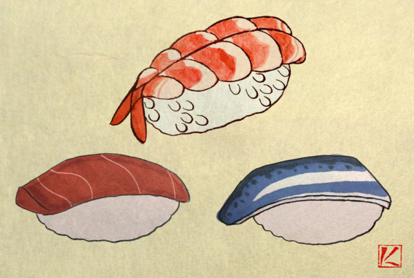 『寿司』　和風・浮世絵風イラスト　描き方　Kenji Iwasaki　岩崎健児